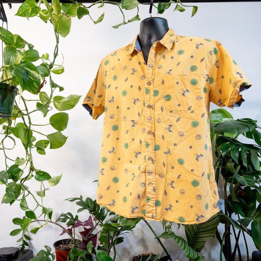 Eldon Retro Psychedelic Button-Down Shirt, Eye Pattern, Size M